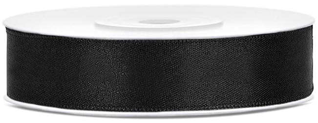 Tasiemka satynowa, czarny, 12mm/25m