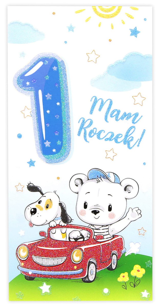 Zaproszeniena na roczek - z misiem i pieskiem