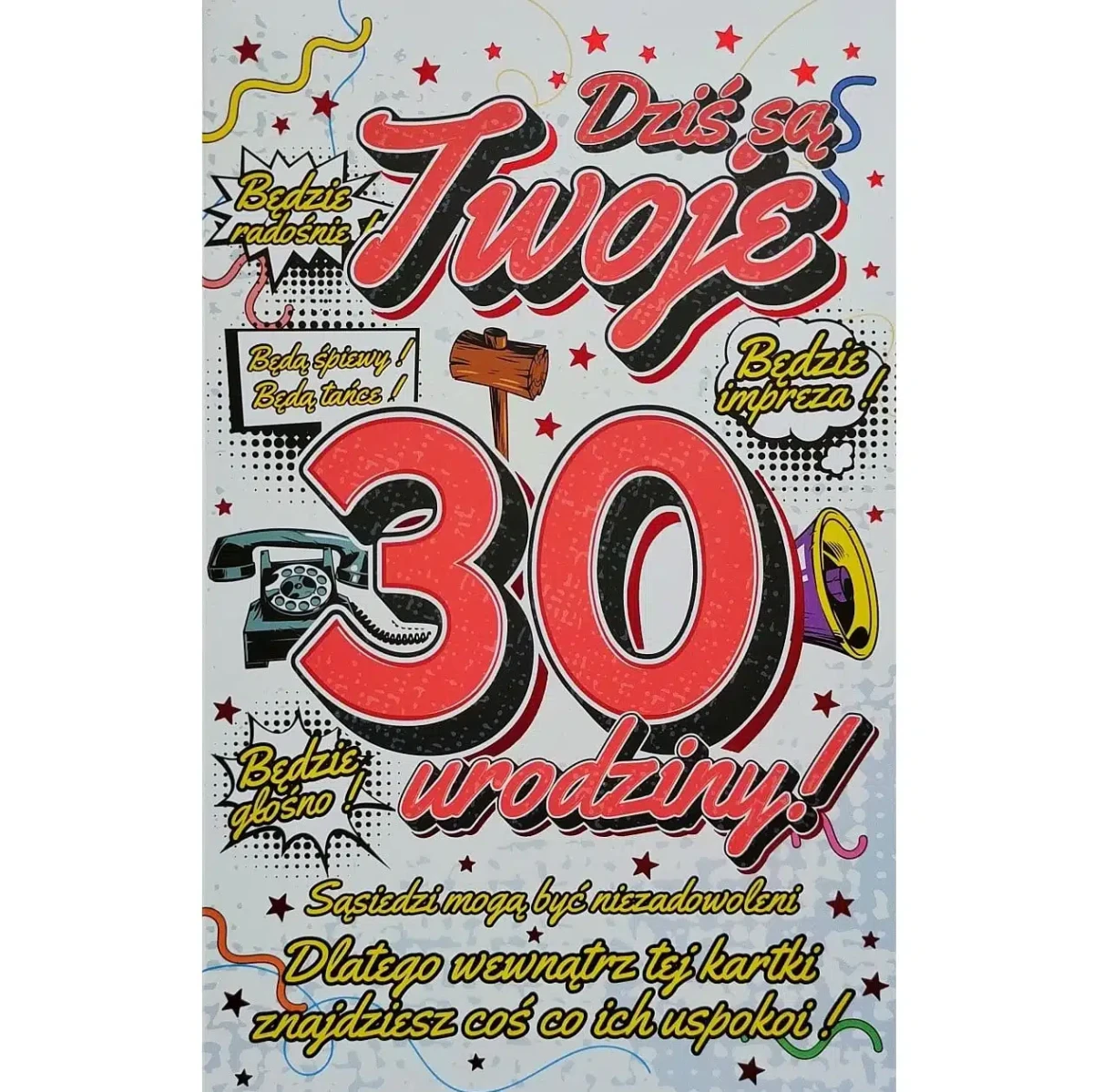 Kartka urodzinowa – 30 urodziny, zawieszka, czerwona