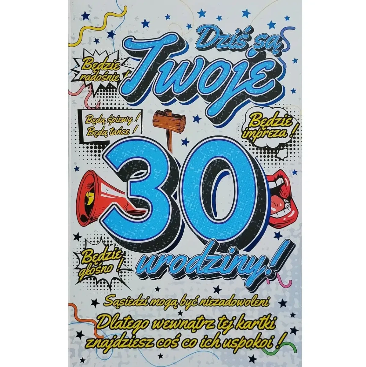 Kartka urodzinowa – 30 urodziny, zawieszka, niebieska