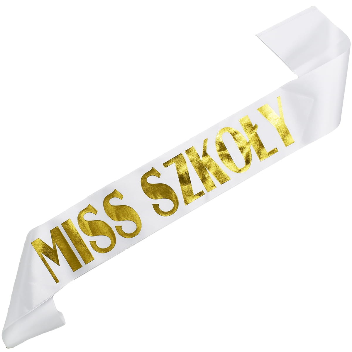 Miss Szkoły - biała szarfa ze złotym nadrukiem