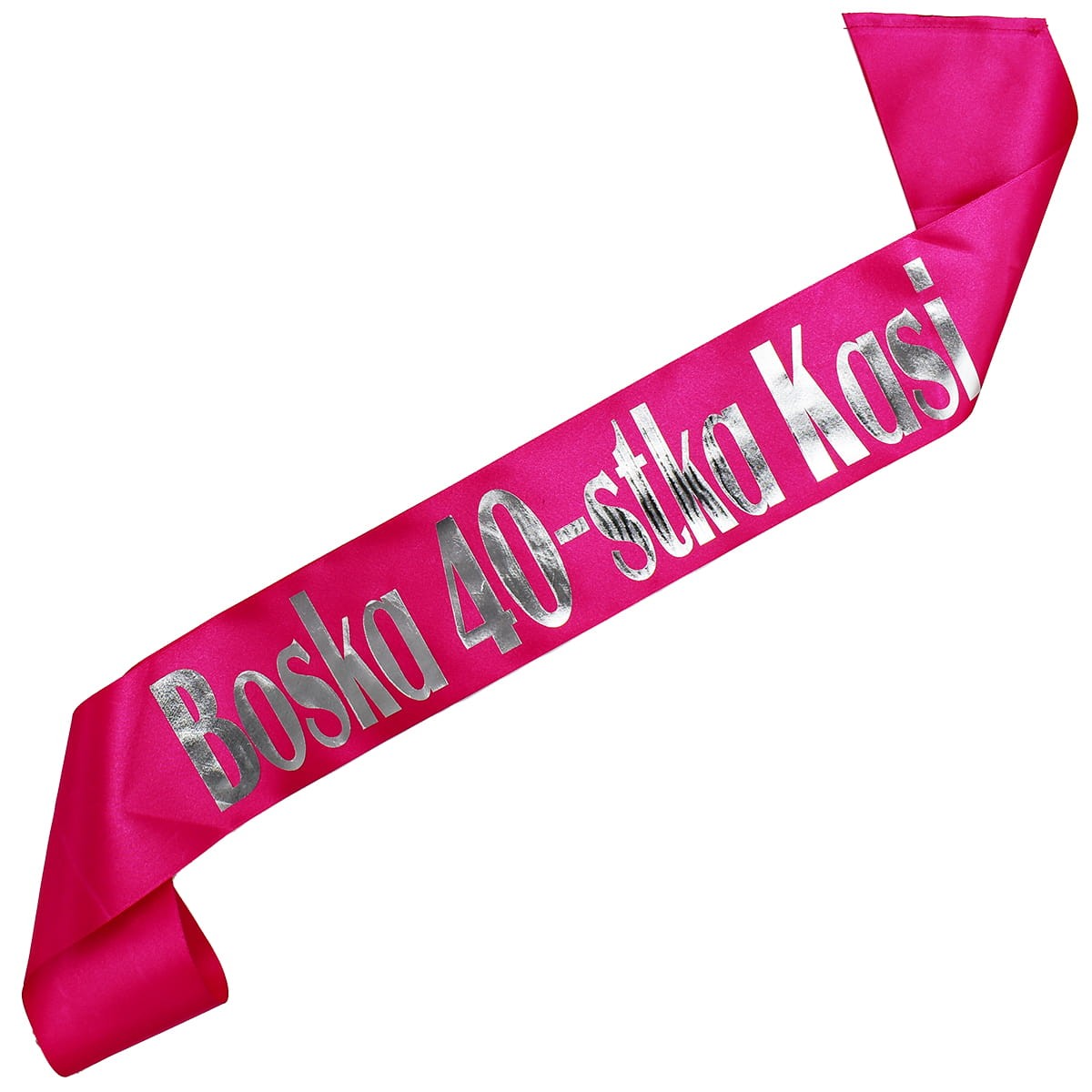 Boska 40-stka + imię - różowa szarfa ze srebrnym nadrukiem