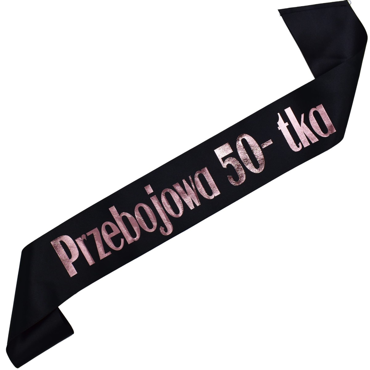 Przebojowa 50-tka - czarna szarfa z nadrukiem różowozłotym