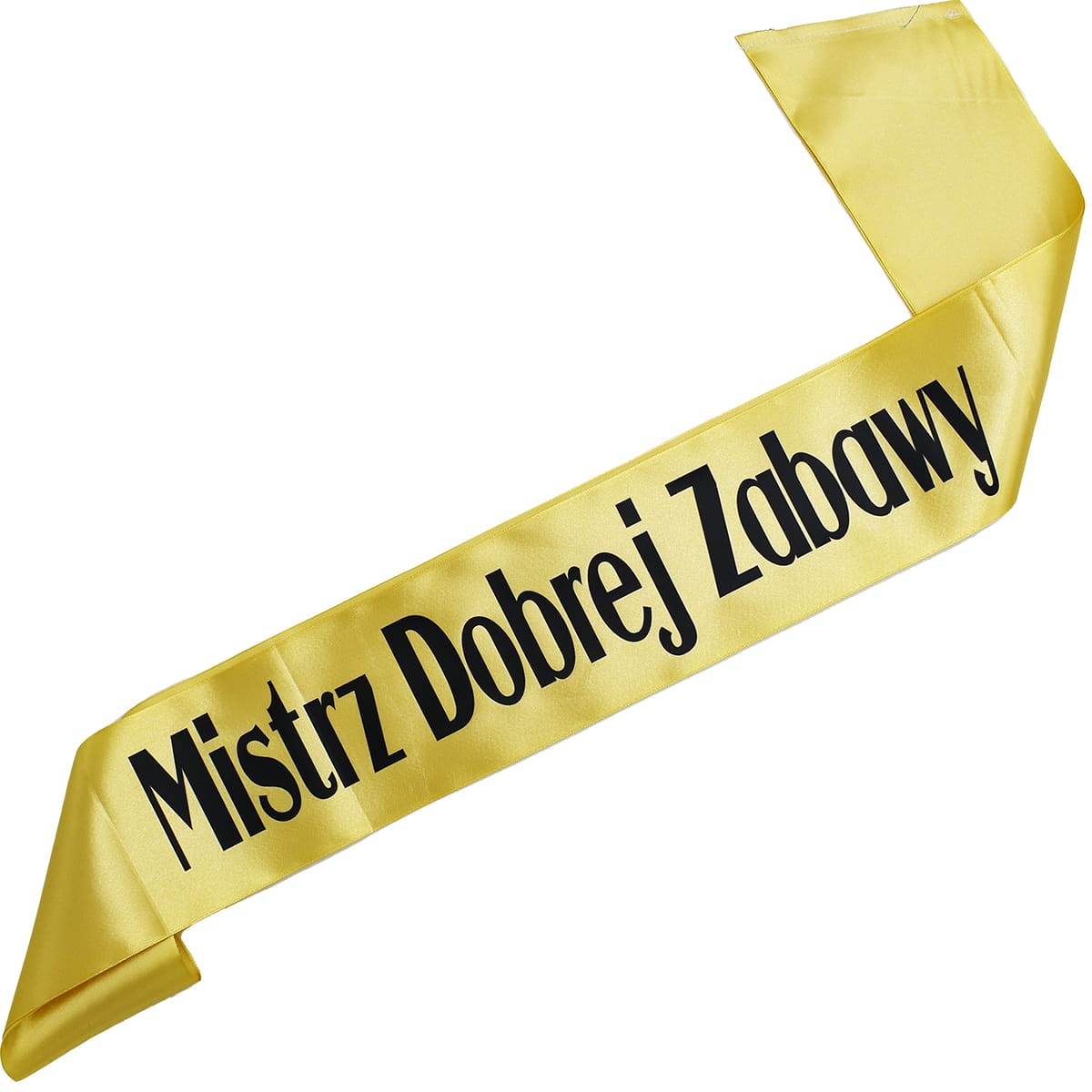Mistrz Dobrej Zabawy - złota szarfa z czarnym nadrukiem