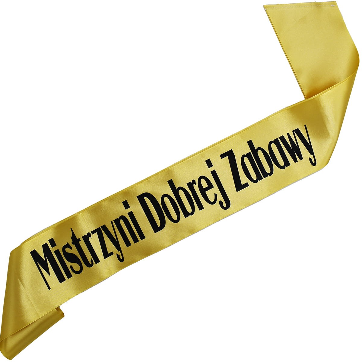 Mistrzyni Dobrej Zabawy - złota szarfa z czarnym nadrukiem