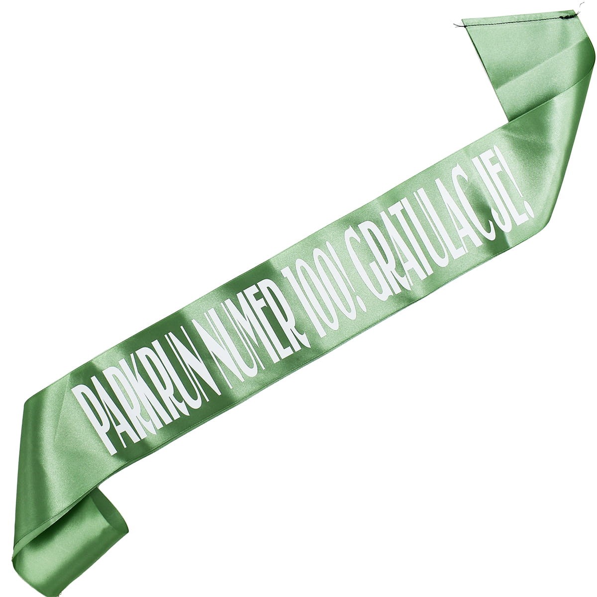 Parkrun numer 100! Gratulacje! - szałwiowa szarfa z białym nadrukiem