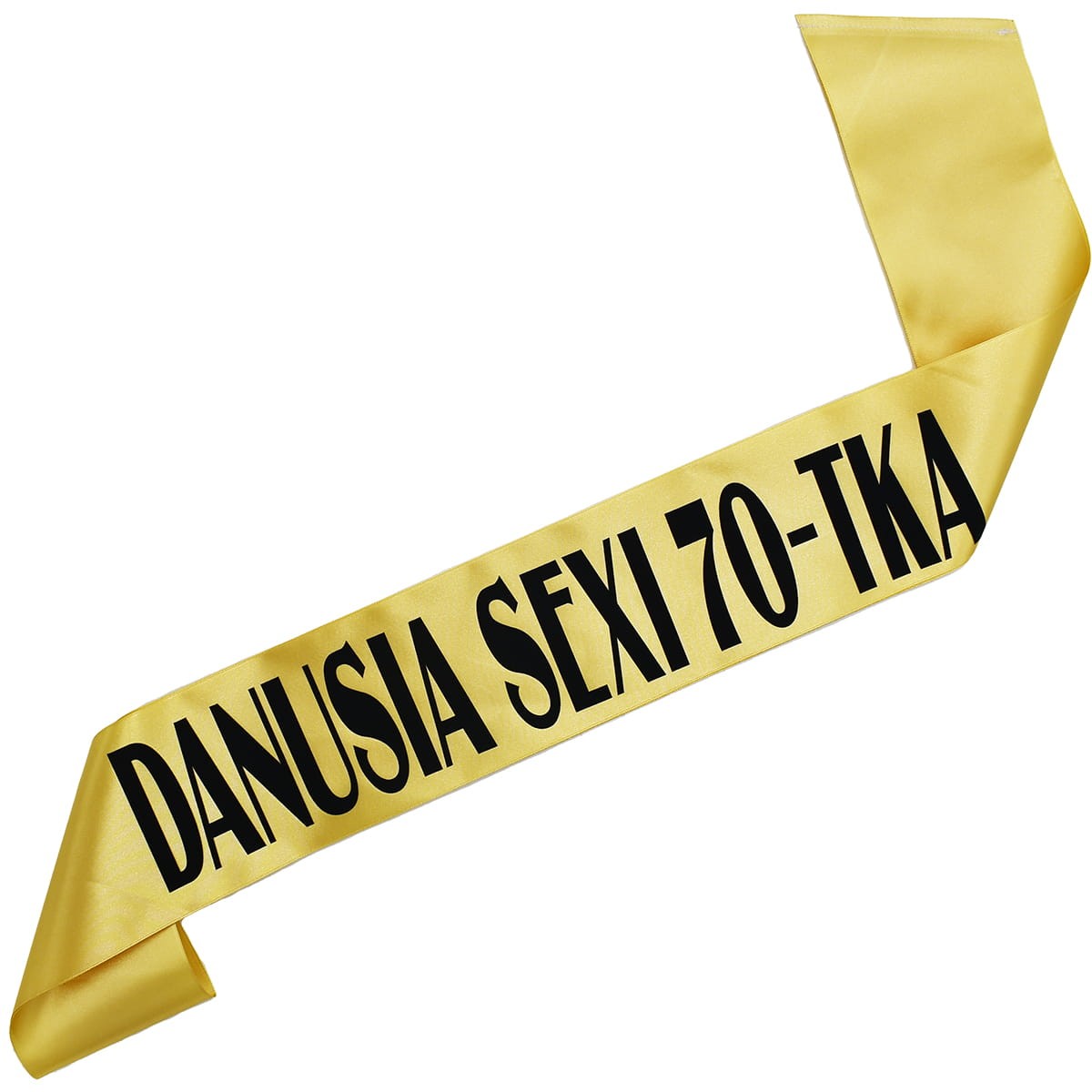 Sexi 70-tka + imię - złota szarfa z czarnym nadrukiem