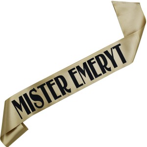 Mister Emeryt - szarfa w kolorze starego złota z czarnym  nadrukiem