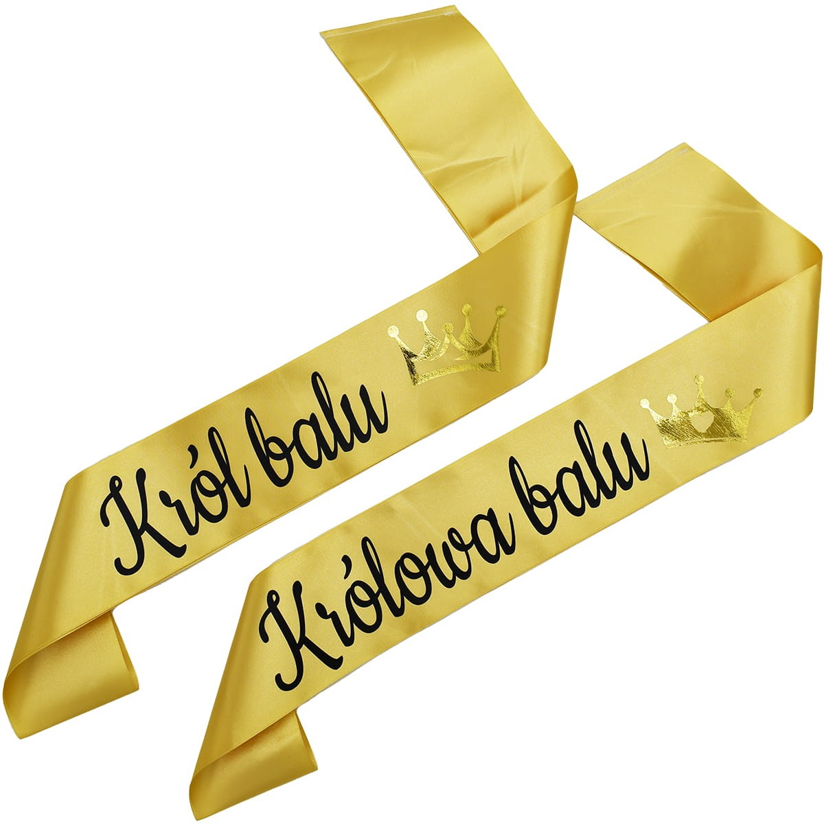 Zestaw złotych szarf Król i Królowa Balu z koronami