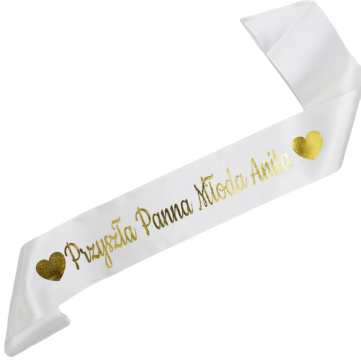 Przyszła Panna Młoda + imię - biała szarf ze złotym nadrukiem