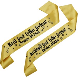 Zestaw złotych szarf dla 40 latków - Król i Królowa