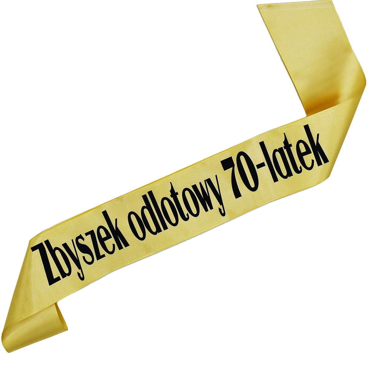 Odlotowy 70-latek + imię - złota szarfa z czarnym nadrukiem