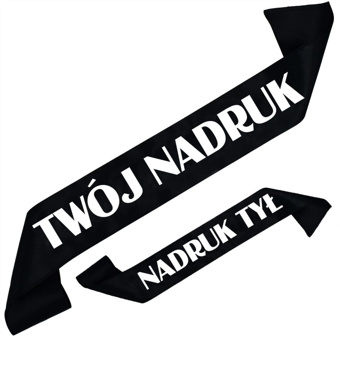 Szarfa czarna z Twoim nadrukiem w kolorze białym - przód + tył