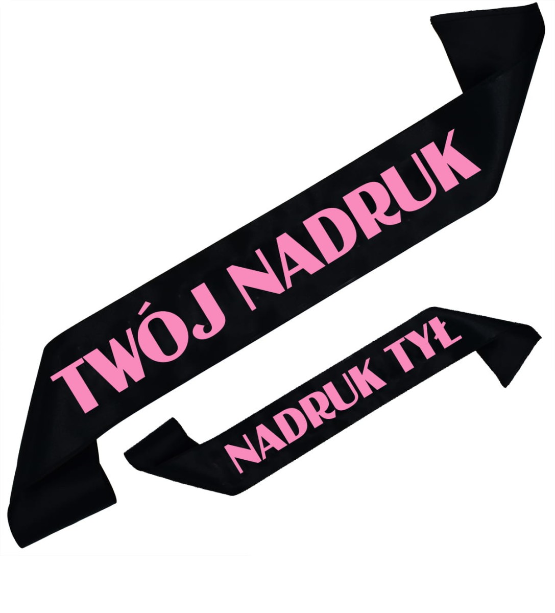 Szarfa czarna z Twoim nadrukiem w kolorze jasny róż - przód + tył