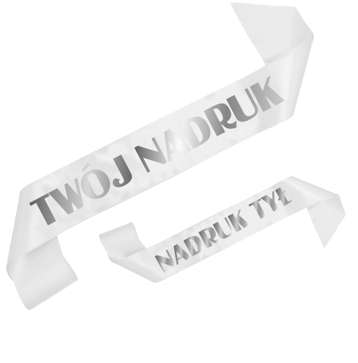 Szarfa biała z Twoim nadrukiem w kolorze srebrnym - przód + tył