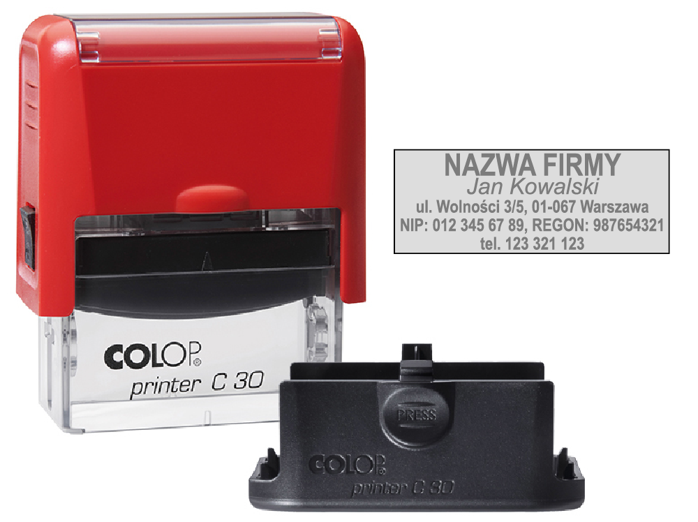 Pieczątka firmowa kol. czerwonego z gumką