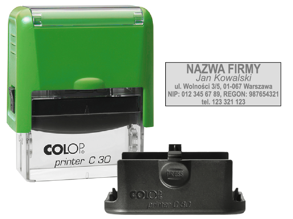 Pieczątka firmowa kol. zielonego z gumką