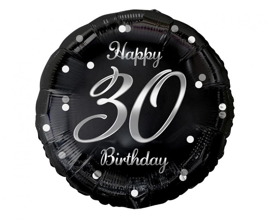 Balon foliowy 30 Birthday, czarny ze srebrnym nadrukiem, 45cm