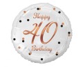 Balon foliowy 40 Birthday, biały, średnica 45cm