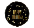 Balon foliowy Happy Birthday, czarno - złoty , 45cm
