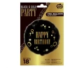 Balon foliowy Happy Birthday, czarno - złoty , 45cm