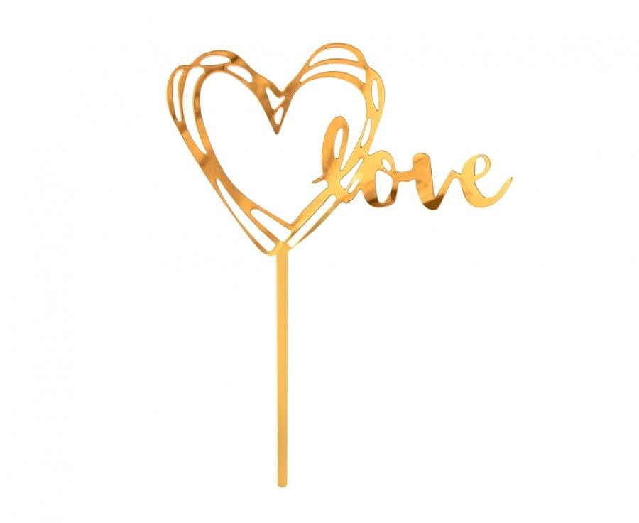 69324.jpgTopper akrylowy złoty serce Love na tort, 13 x 10 cm