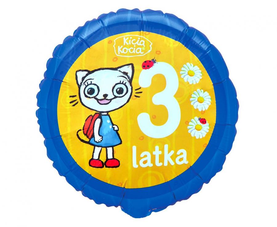 Balon foliowy 46cm - Kicia Kocia, na 3 urodziny , pakowany