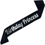 Birthday Princess - czarna szarfa ze srebrnym nadrukiem