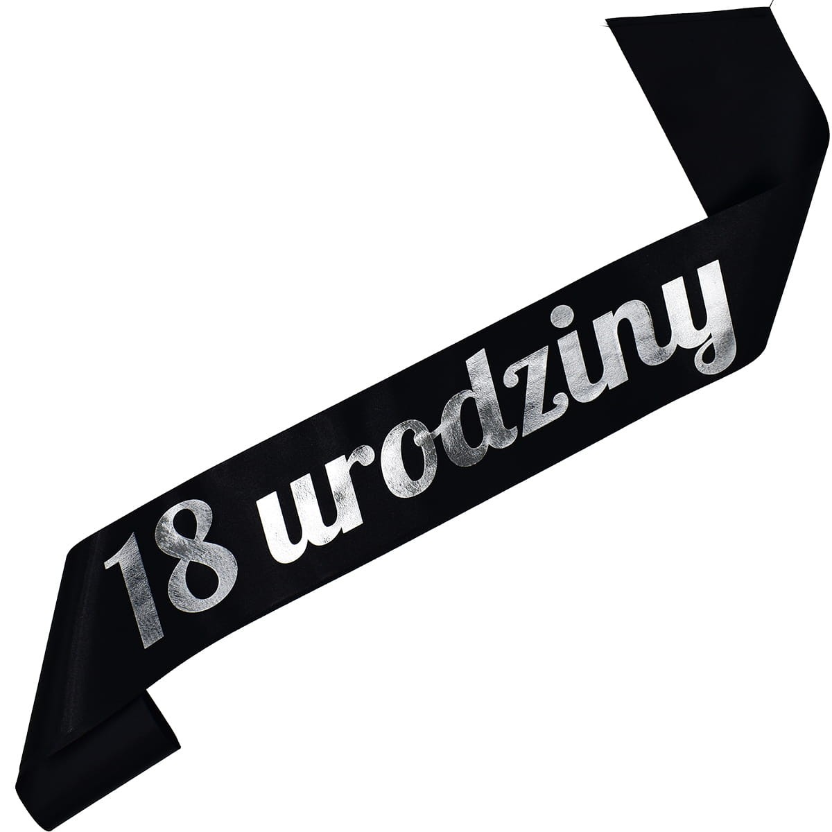18 urodziny - czarna szarfa ze srebrnym nadrukiem