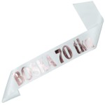 Boska 70tka -  biała szarfa z różowozłotym nadrukiem