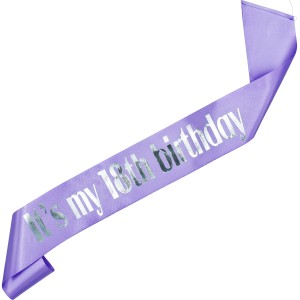 It's my 18th Birthday - fioletowa szarfa ze srebrnym nadrukiem