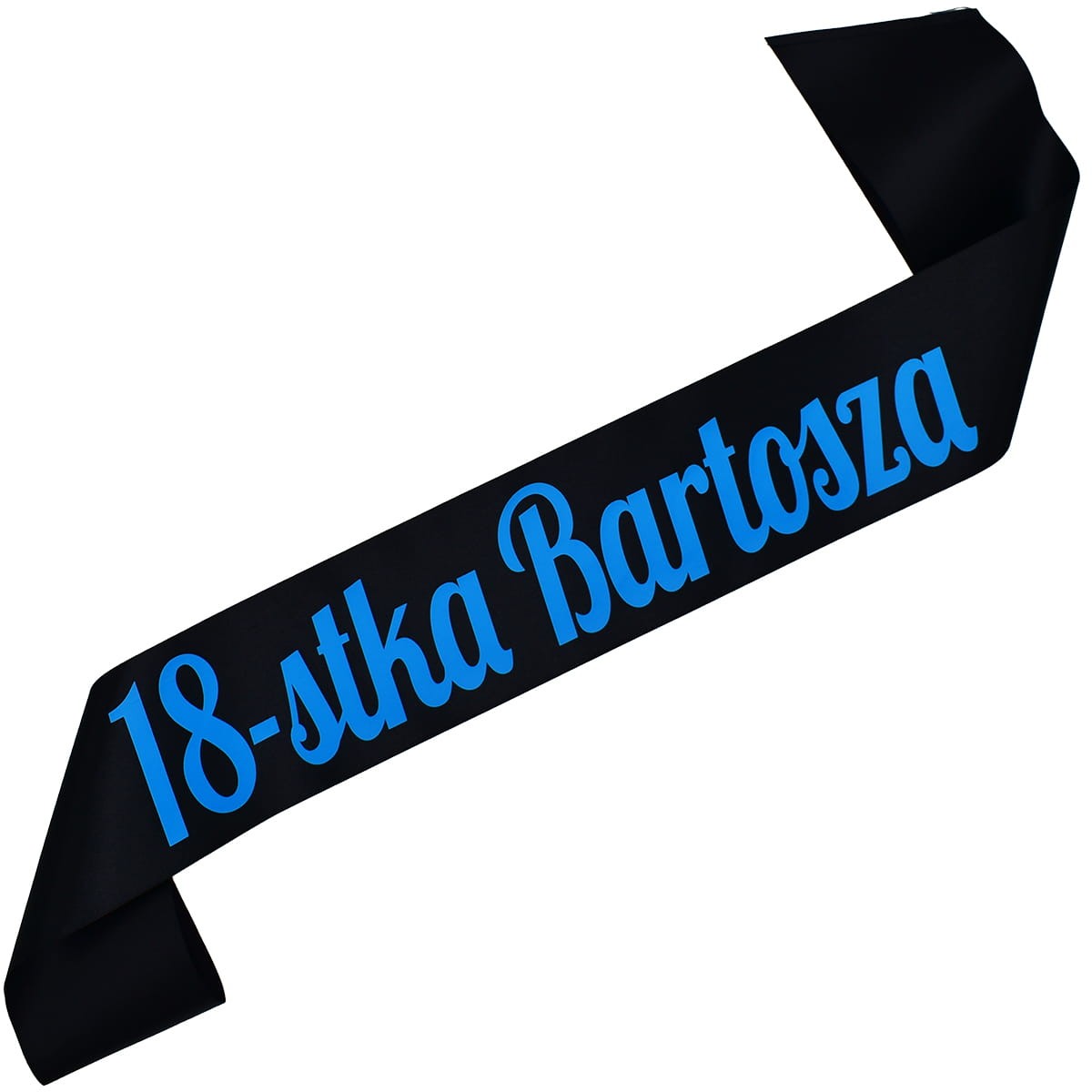 18-stka + imię- czarna szarfa z niebieskim nadrukiem
