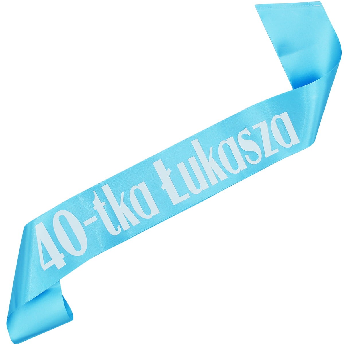 40-tka + imię - błękitna szarfa z białym nadrukiem