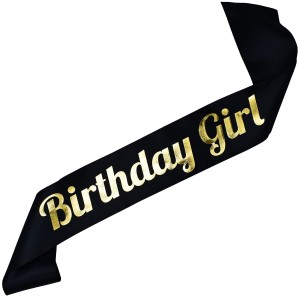 Birthday Girl - czarna szarfa ze złotym nadrukiem