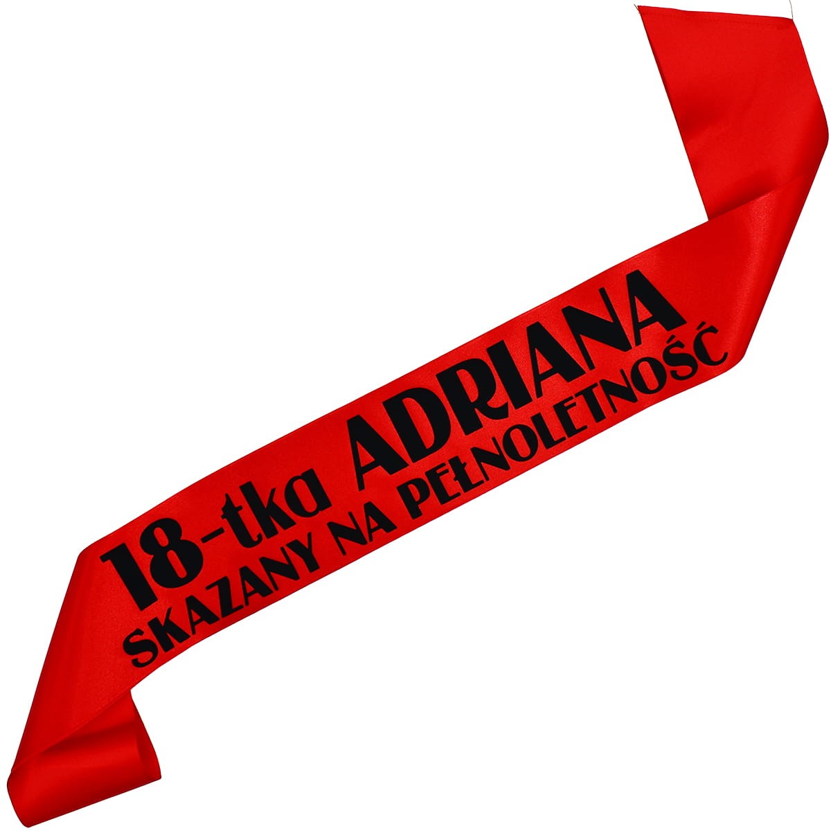 18-tka Skazany na pełnoletność + imię - czerwona szarfa z czarnym nadrukiem