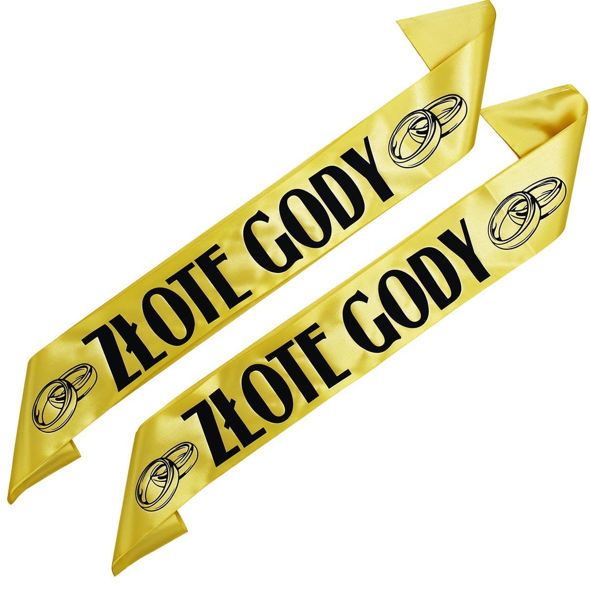 Zestaw złotych szarf z czarnym nadrukiem - Złote Gody z obrączkami
