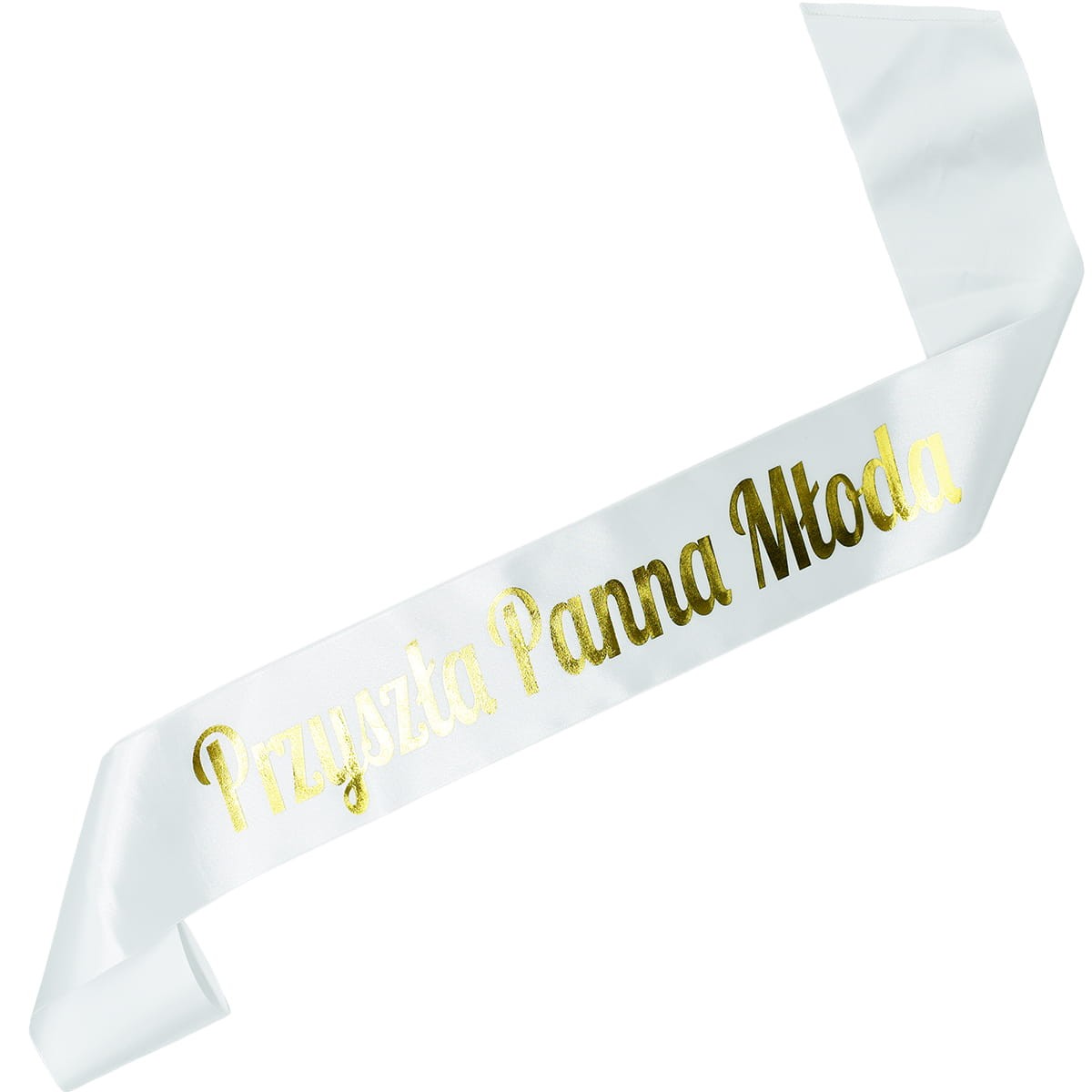 Przyszła Panna Młoda - biała szarf ze złotym nadrukiem