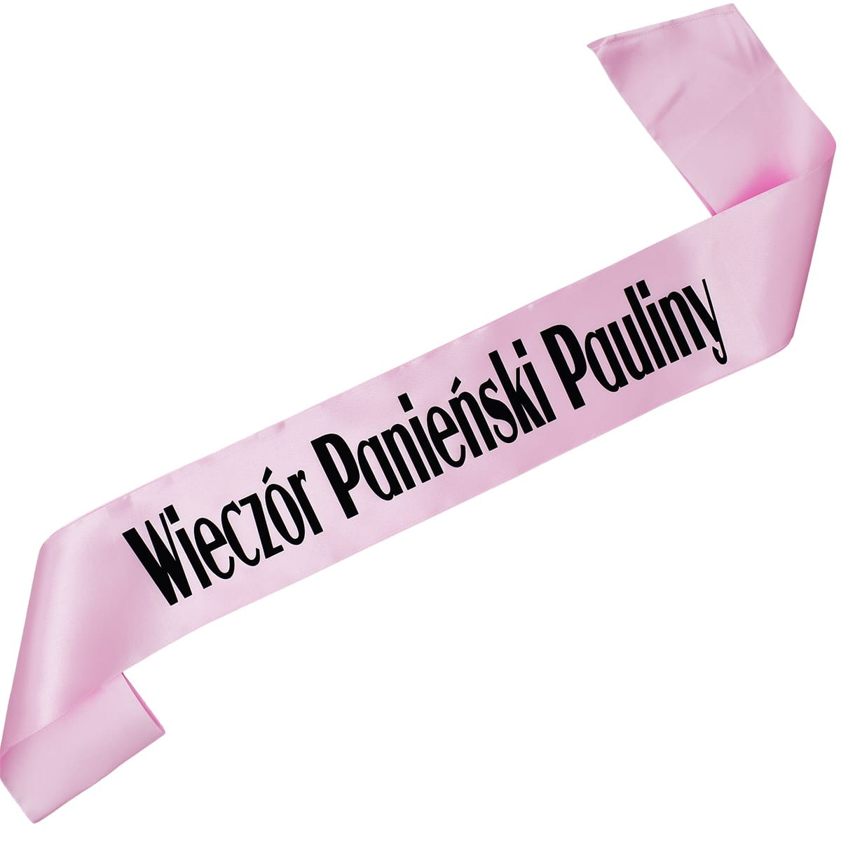 Wieczór Panieński z imieniem - szarfa jasny róż z czarnym nadrukiem