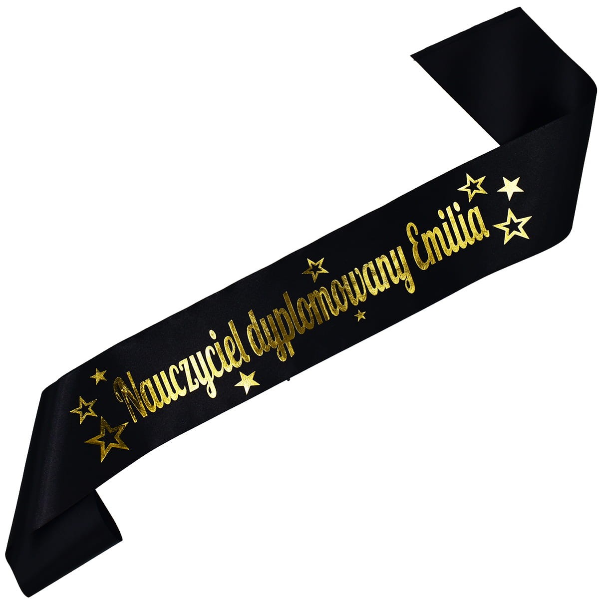Nauczyciel dyplomowany + imię - czarna szarfa ze złotym nadrukiem