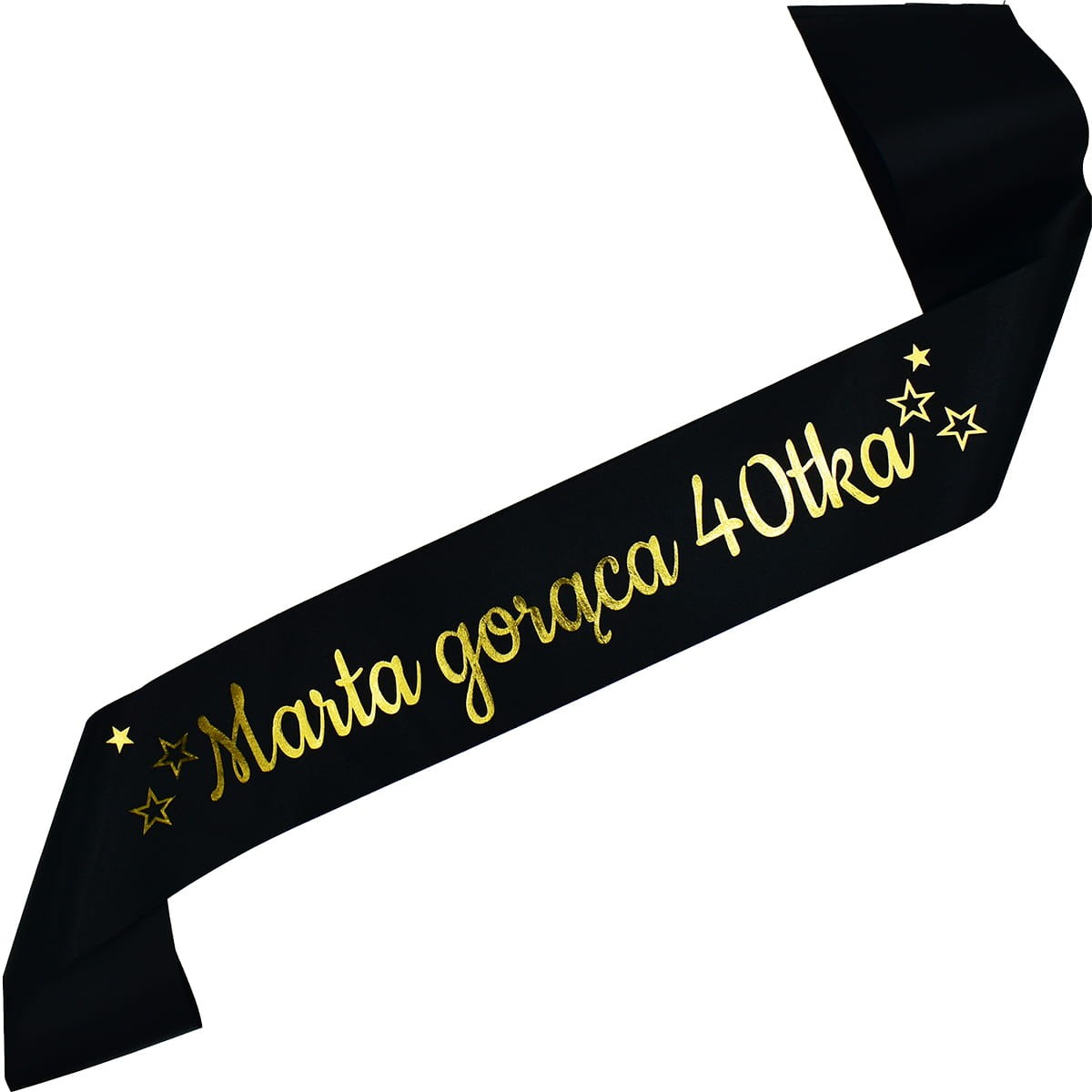 Gorąca 40-tka + imię - czarna szarfa ze złotym nadrukiem