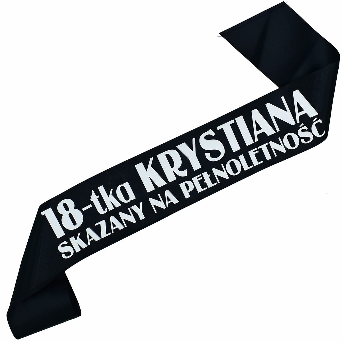 18-tka Skazany na pełnoletność + imię - czarna szarfa z białym nadrukiem