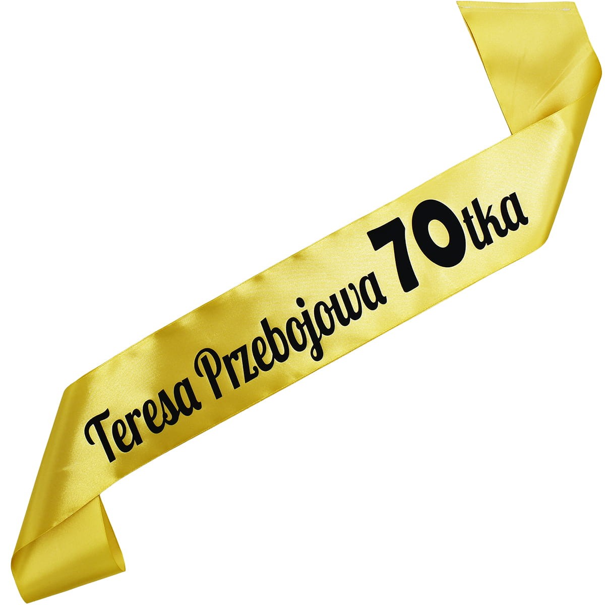Przebojowa 70tka + imię - złot szarfa z czarnym nadrukiem