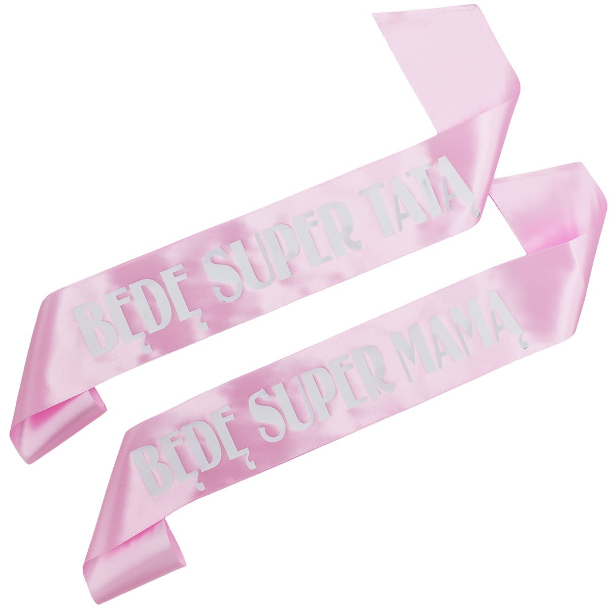 Zestaw jasnoróżowych szarf Będę Super Mamą i Będę Super Tatą