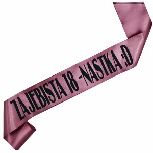 Zajebista 18-nastka :D - ciemno różowo-złota szarfa z czarnym nadrukiem 