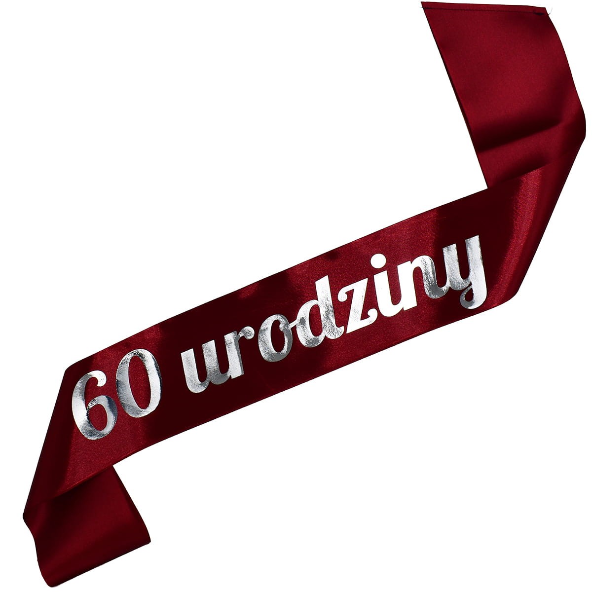 60 urodziny - bordowa szarfa ze srebrnym nadrukiem