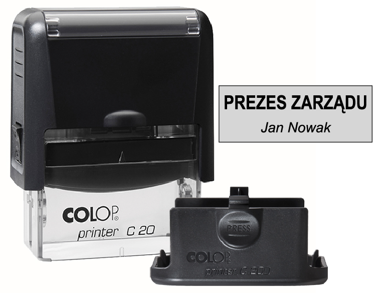 Pieczątka firmowa C20 czarna z gumką 38x14mm