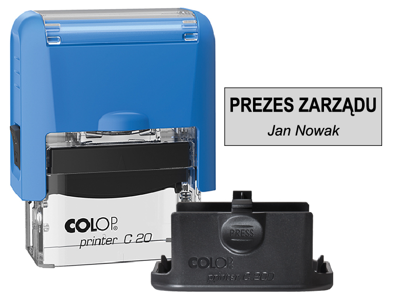 Pieczątka firmowa C20 niebieska z gumką 38x14mm