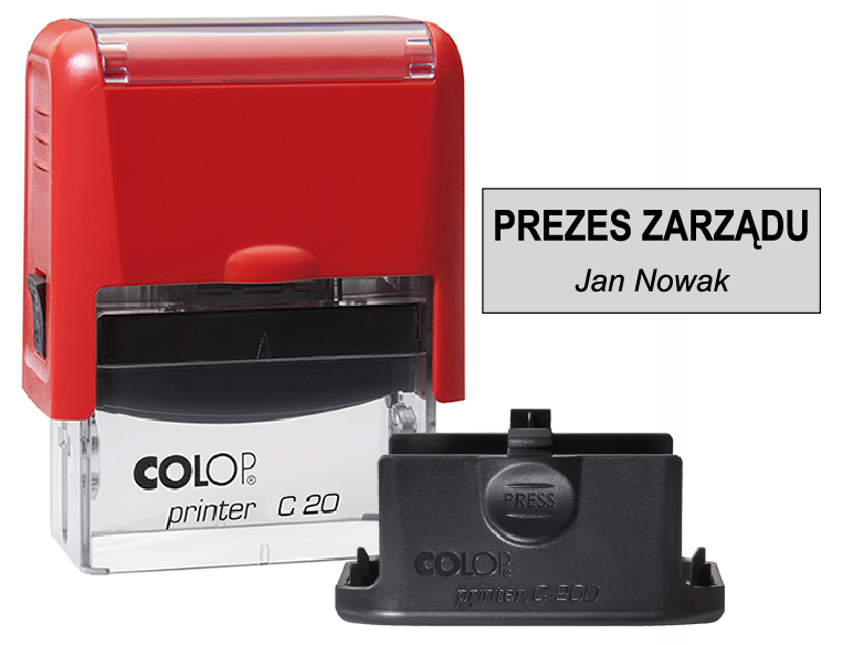 Pieczątka firmowa C20 czerwona z gumką 38x14mm