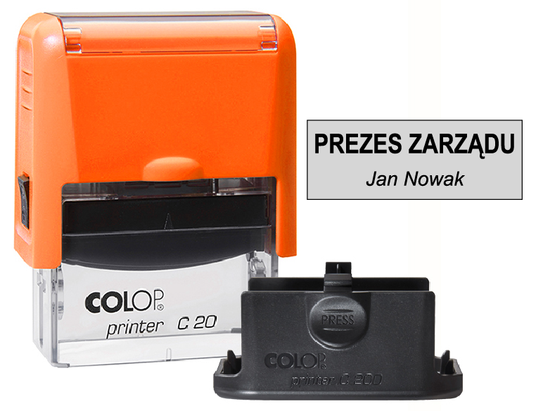 Pieczątka firmowa C20 neonowy pomarańczowy z gumką 38x14mm