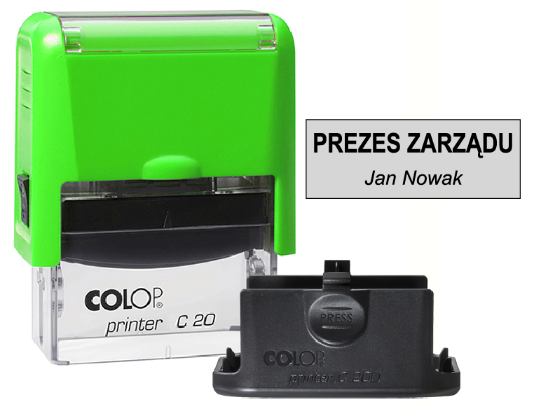 Pieczątka firmowa C20 neonowy zielony z gumką 38x14mm